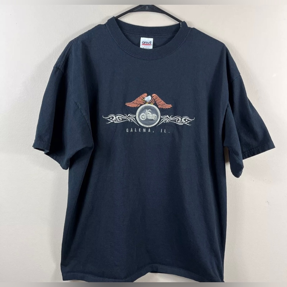Embroidered Eagle Harley Biker TShirt Galena Illinois Motorcycle Davidson Sz Lrg